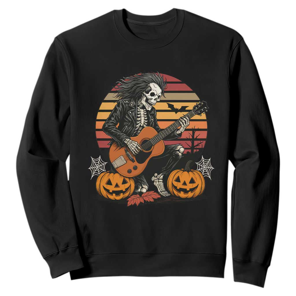 Halloween Rock Sweatshirt Skeleton Playing Guitar Rock And Roll TS12 Black Print Your Wear