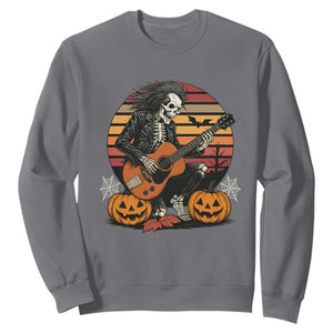 Halloween Rock Sweatshirt Skeleton Playing Guitar Rock And Roll TS12 Charcoal Print Your Wear