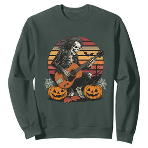 Halloween Rock Sweatshirt Skeleton Playing Guitar Rock And Roll TS12 Dark Forest Green Print Your Wear