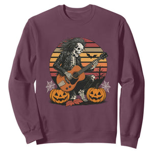 Halloween Rock Sweatshirt Skeleton Playing Guitar Rock And Roll TS12 Maroon Print Your Wear
