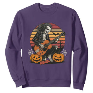 Halloween Rock Sweatshirt Skeleton Playing Guitar Rock And Roll TS12 Purple Print Your Wear