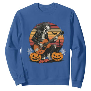 Halloween Rock Sweatshirt Skeleton Playing Guitar Rock And Roll TS12 Royal Blue Print Your Wear