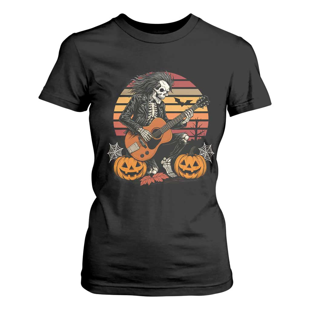 Halloween Rock T Shirt For Women Skeleton Playing Guitar Rock And Roll TS12 Black Print Your Wear