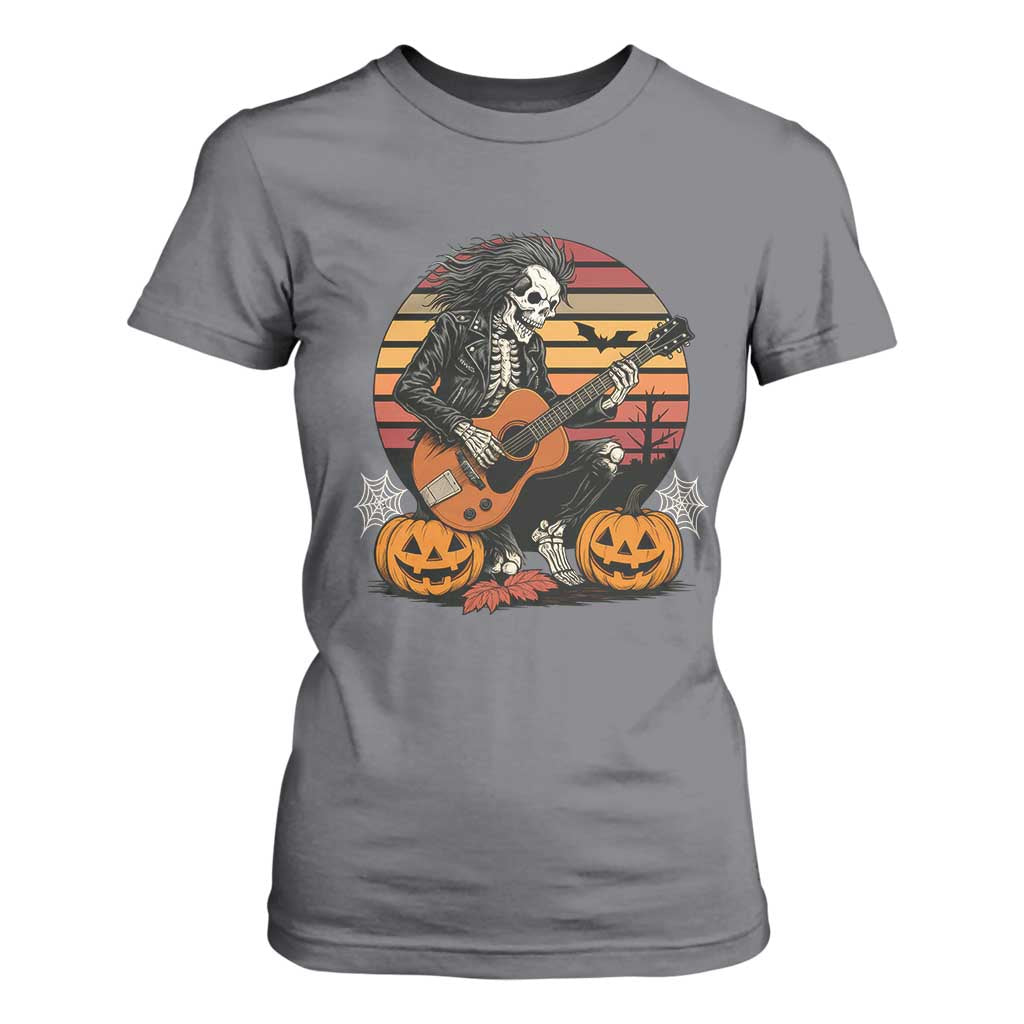 Halloween Rock T Shirt For Women Skeleton Playing Guitar Rock And Roll TS12 Charcoal Print Your Wear