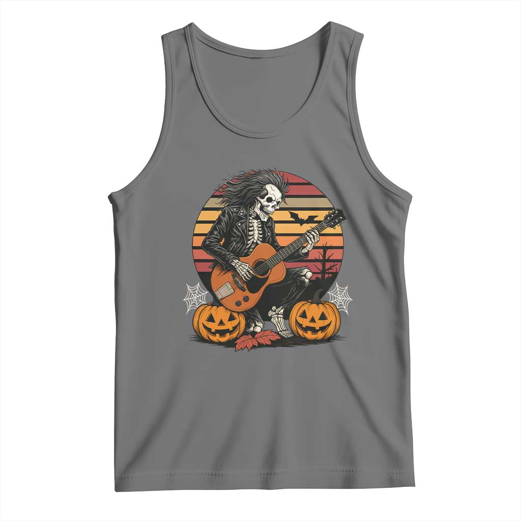 Halloween Rock Tank Top Skeleton Playing Guitar Rock And Roll TS12 Black Heather Print Your Wear