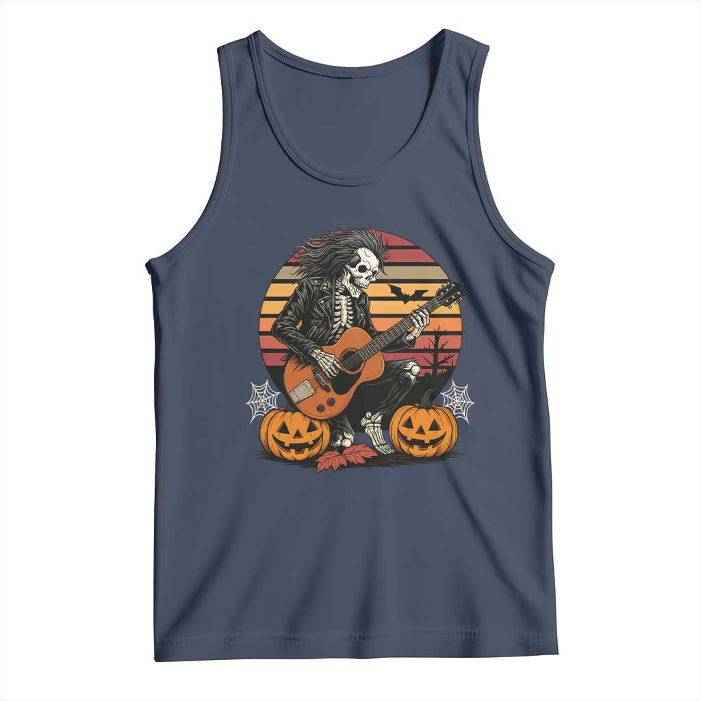 Halloween Rock Tank Top Skeleton Playing Guitar Rock And Roll TS12 Navy Print Your Wear