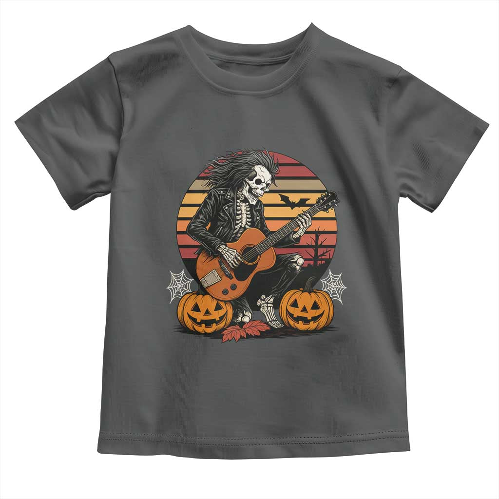 Halloween Rock Toddler T Shirt Skeleton Playing Guitar Rock And Roll TS12 Dark Heather Print Your Wear