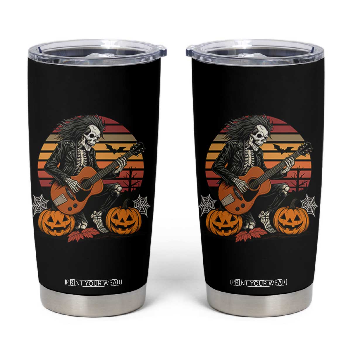 Halloween Rock Tumbler Cup Skeleton Playing Guitar Rock And Roll TS12 Black Print Your Wear