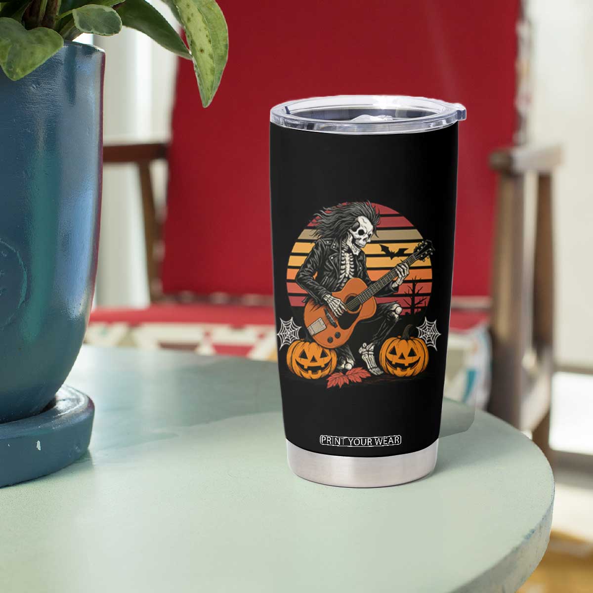 Halloween Rock Tumbler Cup Skeleton Playing Guitar Rock And Roll TS12 Print Your Wear