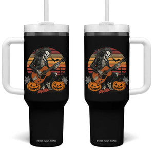 Halloween Rock Tumbler With Handle Skeleton Playing Guitar Rock And Roll TS12 One Size: 40 oz Black Print Your Wear