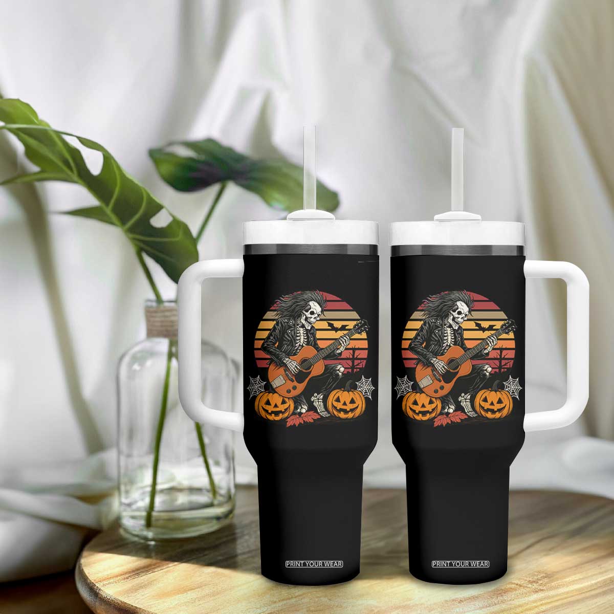 Halloween Rock Tumbler With Handle Skeleton Playing Guitar Rock And Roll TS12 Print Your Wear