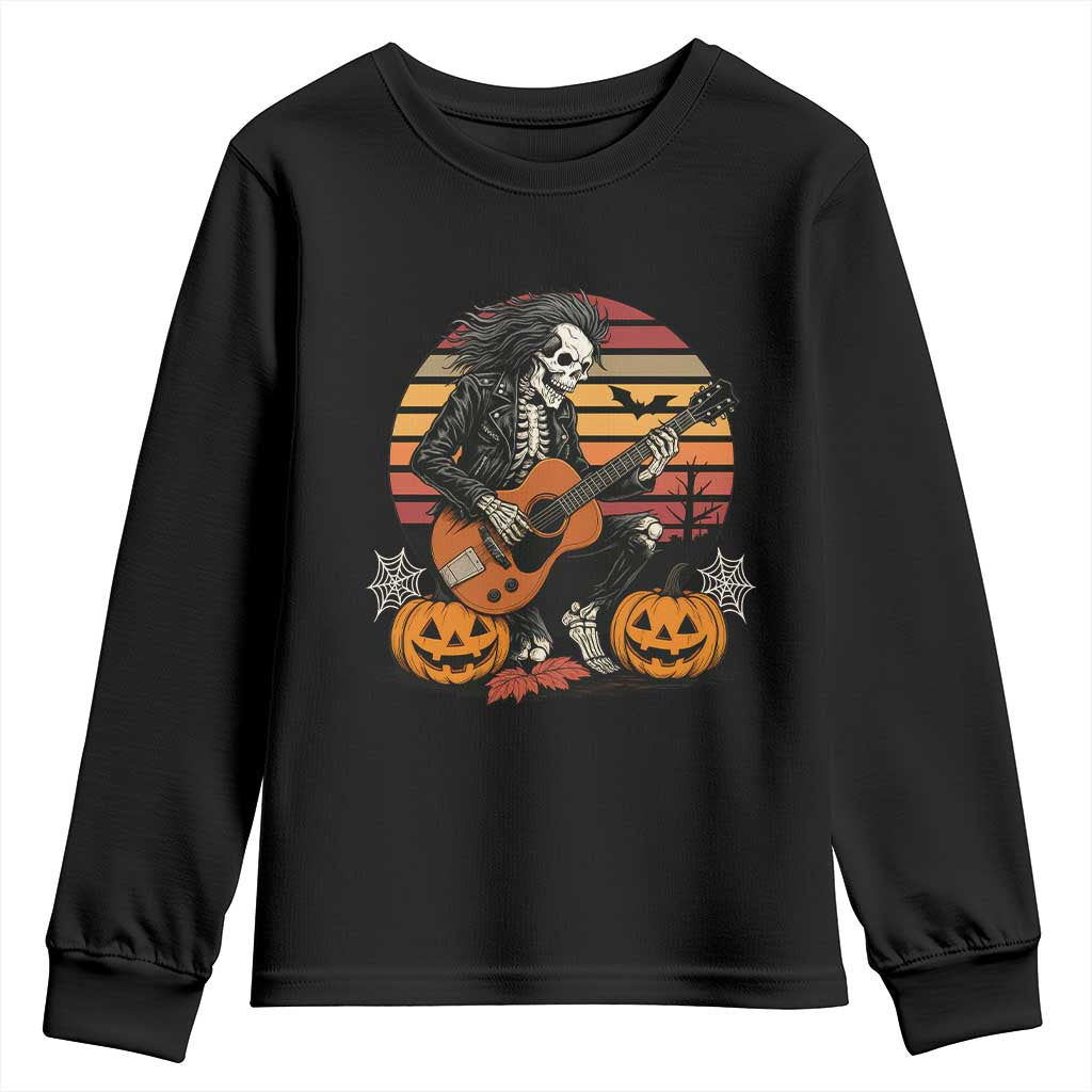 Halloween Rock Youth Sweatshirt Skeleton Playing Guitar Rock And Roll TS12 Black Print Your Wear