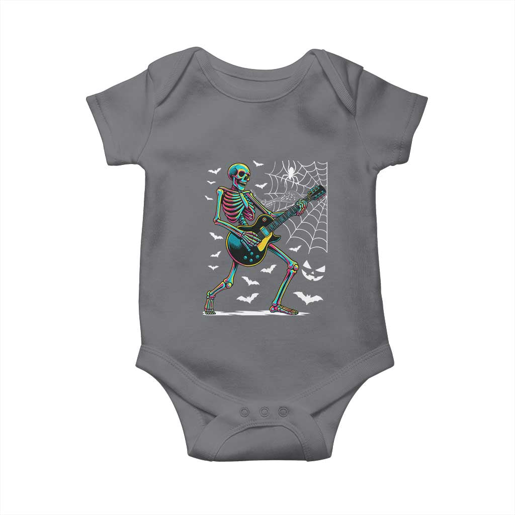 Halloween Rock And Roll Baby Onesie Skeleton Playing Guitar TS12 Charcoal Print Your Wear
