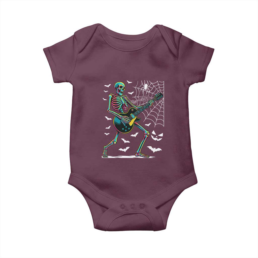 Halloween Rock And Roll Baby Onesie Skeleton Playing Guitar TS12 Maroon Print Your Wear