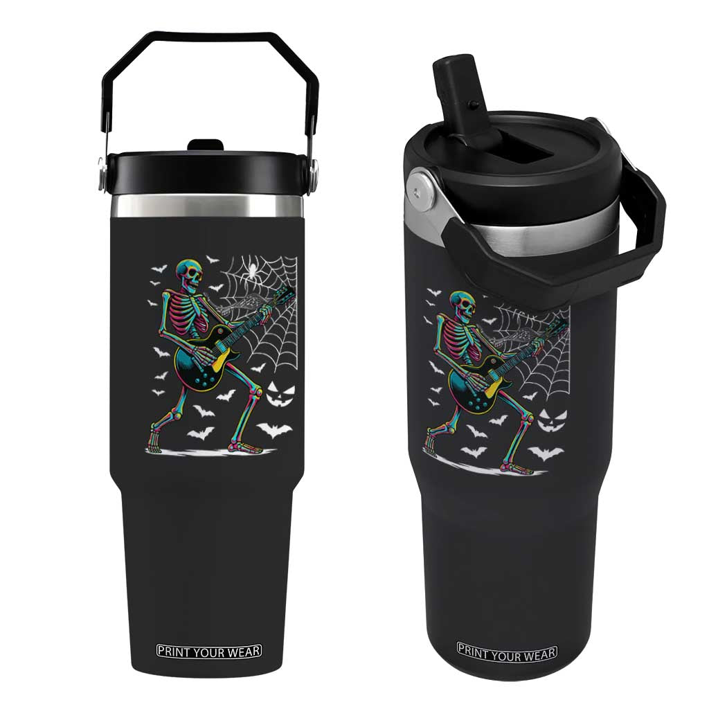 Halloween Rock And Roll Flip Straw Tumbler Skeleton Playing Guitar TS12 One Size: 30 oz Black Print Your Wear