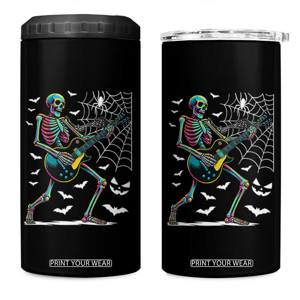 Halloween Rock And Roll 4 in 1 Can Cooler Tumbler Skeleton Playing Guitar TS12 One Size: 16 oz Black Print Your Wear