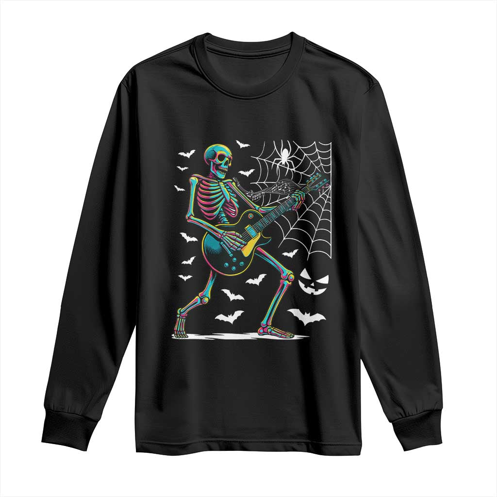 Halloween Rock And Roll Long Sleeve Shirt Skeleton Playing Guitar TS12 Black Print Your Wear