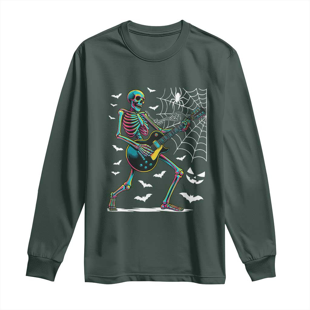 Halloween Rock And Roll Long Sleeve Shirt Skeleton Playing Guitar TS12 Dark Forest Green Print Your Wear