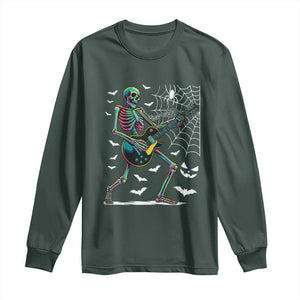 Halloween Rock And Roll Long Sleeve Shirt Skeleton Playing Guitar TS12 Dark Forest Green Print Your Wear