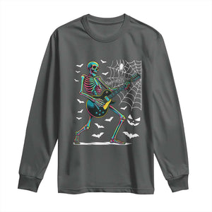 Halloween Rock And Roll Long Sleeve Shirt Skeleton Playing Guitar TS12 Dark Heather Print Your Wear