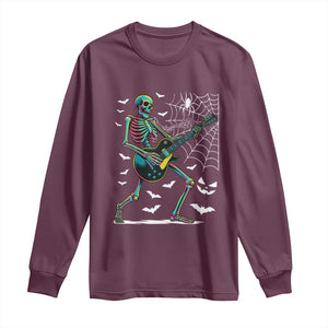 Halloween Rock And Roll Long Sleeve Shirt Skeleton Playing Guitar TS12 Maroon Print Your Wear