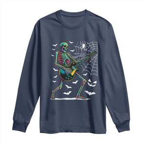 Halloween Rock And Roll Long Sleeve Shirt Skeleton Playing Guitar TS12 Navy Print Your Wear