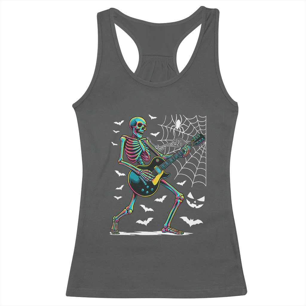 Halloween Rock And Roll Racerback Tank Top Skeleton Playing Guitar TS12 Dark Heather Print Your Wear