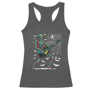 Halloween Rock And Roll Racerback Tank Top Skeleton Playing Guitar TS12 Dark Heather Print Your Wear