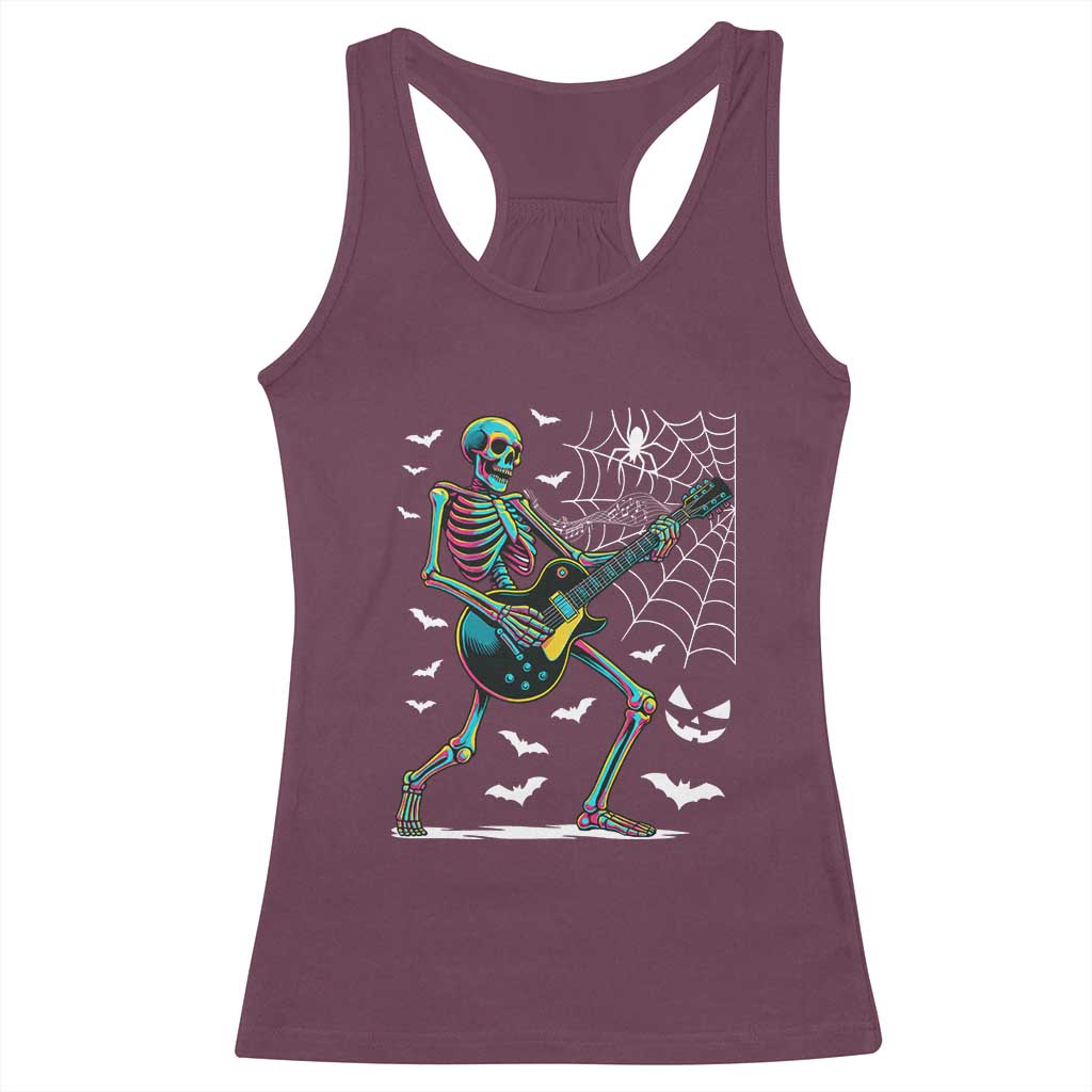 Halloween Rock And Roll Racerback Tank Top Skeleton Playing Guitar TS12 Maroon Print Your Wear