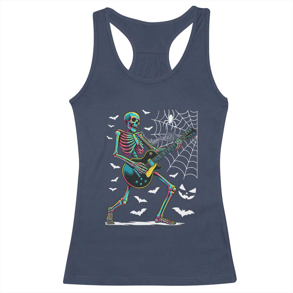 Halloween Rock And Roll Racerback Tank Top Skeleton Playing Guitar TS12 Navy Print Your Wear
