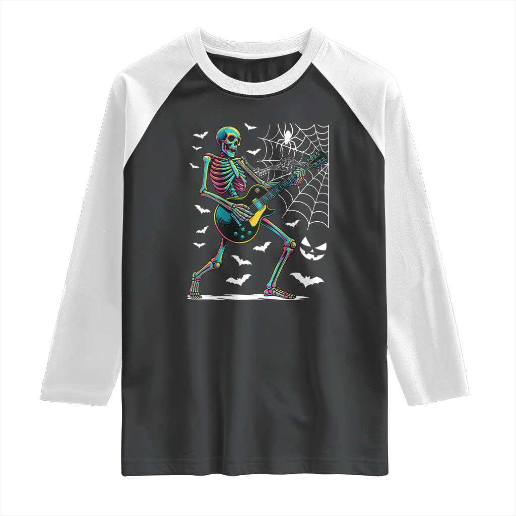 Halloween Rock And Roll Raglan Shirt Skeleton Playing Guitar TS12 Black White Print Your Wear