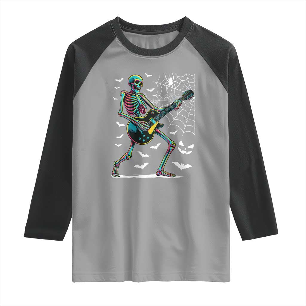 Halloween Rock And Roll Raglan Shirt Skeleton Playing Guitar TS12 Sport Gray Black Print Your Wear