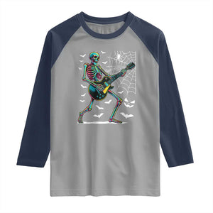 Halloween Rock And Roll Raglan Shirt Skeleton Playing Guitar TS12 Sport Gray Navy Print Your Wear