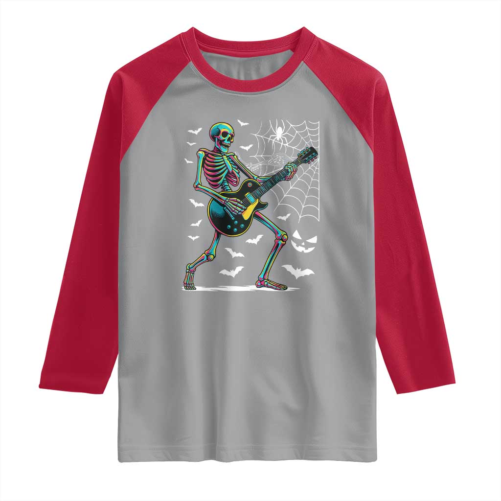 Halloween Rock And Roll Raglan Shirt Skeleton Playing Guitar TS12 Sport Gray Red Print Your Wear