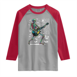 Halloween Rock And Roll Raglan Shirt Skeleton Playing Guitar TS12 Sport Gray Red Print Your Wear