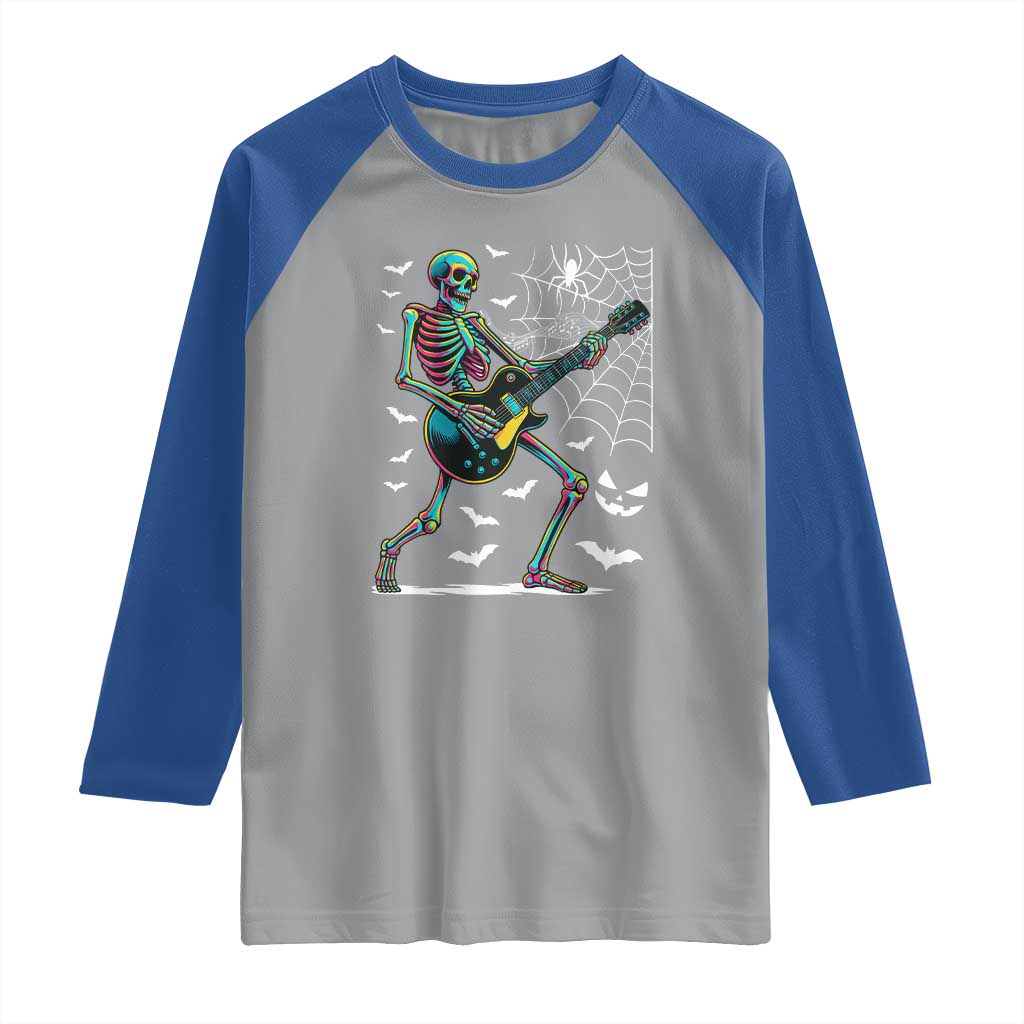 Halloween Rock And Roll Raglan Shirt Skeleton Playing Guitar TS12 Sport Gray Royal Print Your Wear