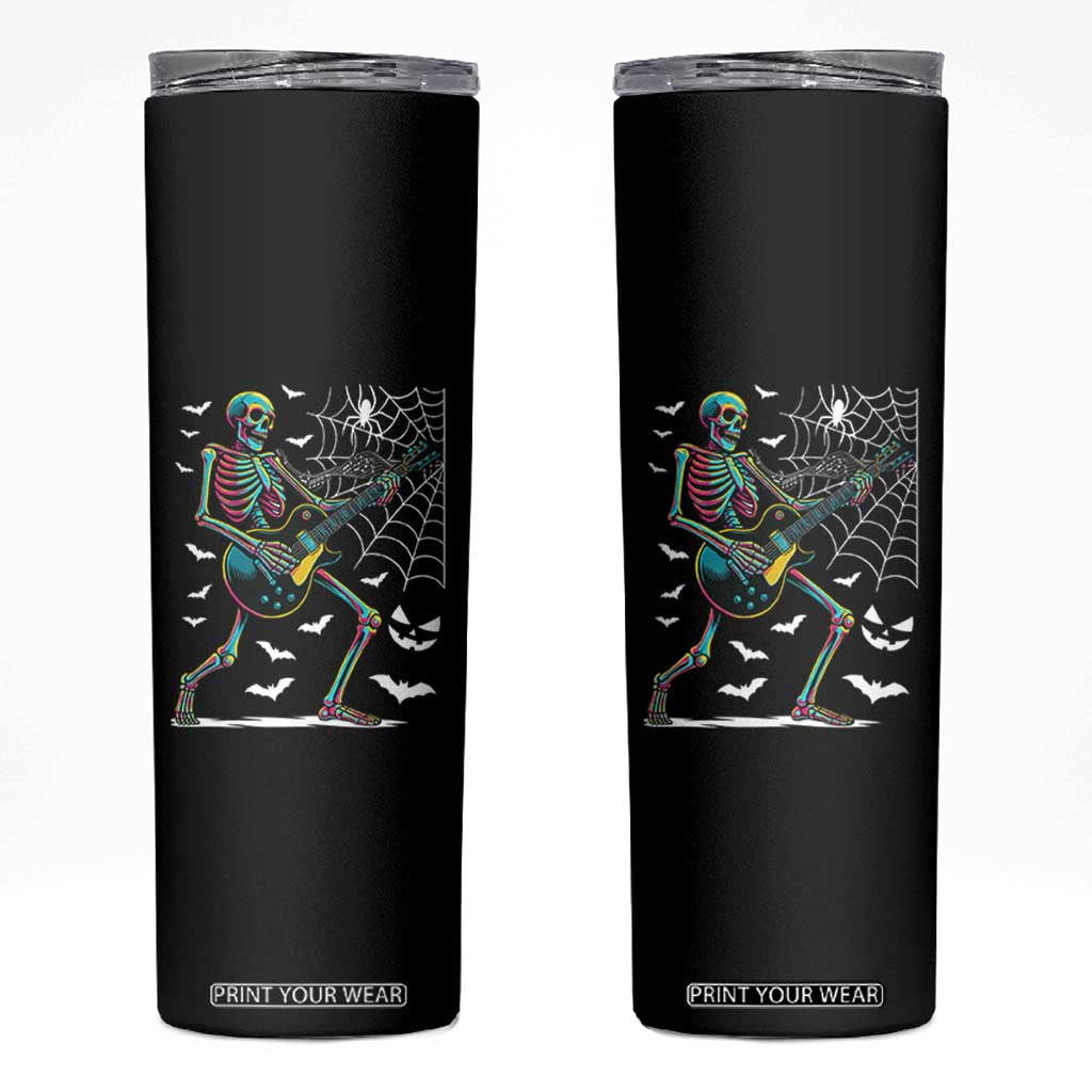 Halloween Rock And Roll Skinny Tumbler Skeleton Playing Guitar TS12 Black Print Your Wear