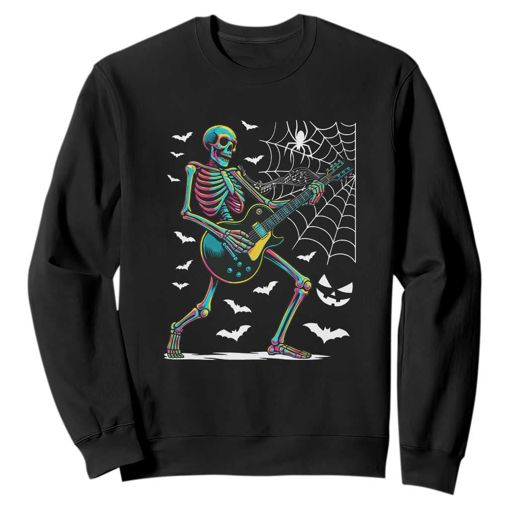 Halloween Rock And Roll Sweatshirt Skeleton Playing Guitar TS12 Black Print Your Wear