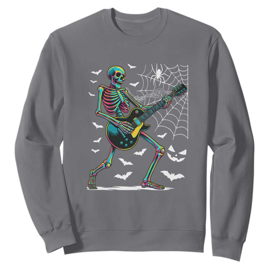 Halloween Rock And Roll Sweatshirt Skeleton Playing Guitar TS12 Charcoal Print Your Wear