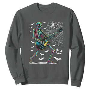 Halloween Rock And Roll Sweatshirt Skeleton Playing Guitar TS12 Dark Heather Print Your Wear