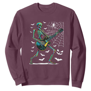 Halloween Rock And Roll Sweatshirt Skeleton Playing Guitar TS12 Maroon Print Your Wear