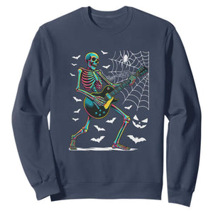 Halloween Rock And Roll Sweatshirt Skeleton Playing Guitar TS12 Navy Print Your Wear