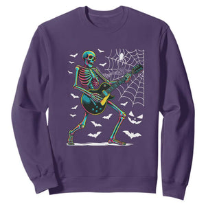 Halloween Rock And Roll Sweatshirt Skeleton Playing Guitar TS12 Purple Print Your Wear