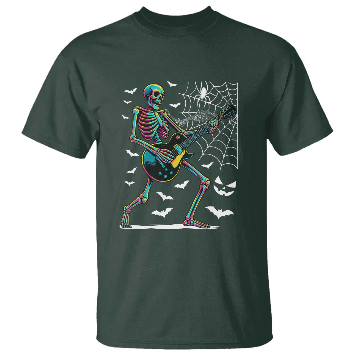Halloween Rock And Roll T Shirt Skeleton Playing Guitar TS12 Dark Forest Green Print Your Wear