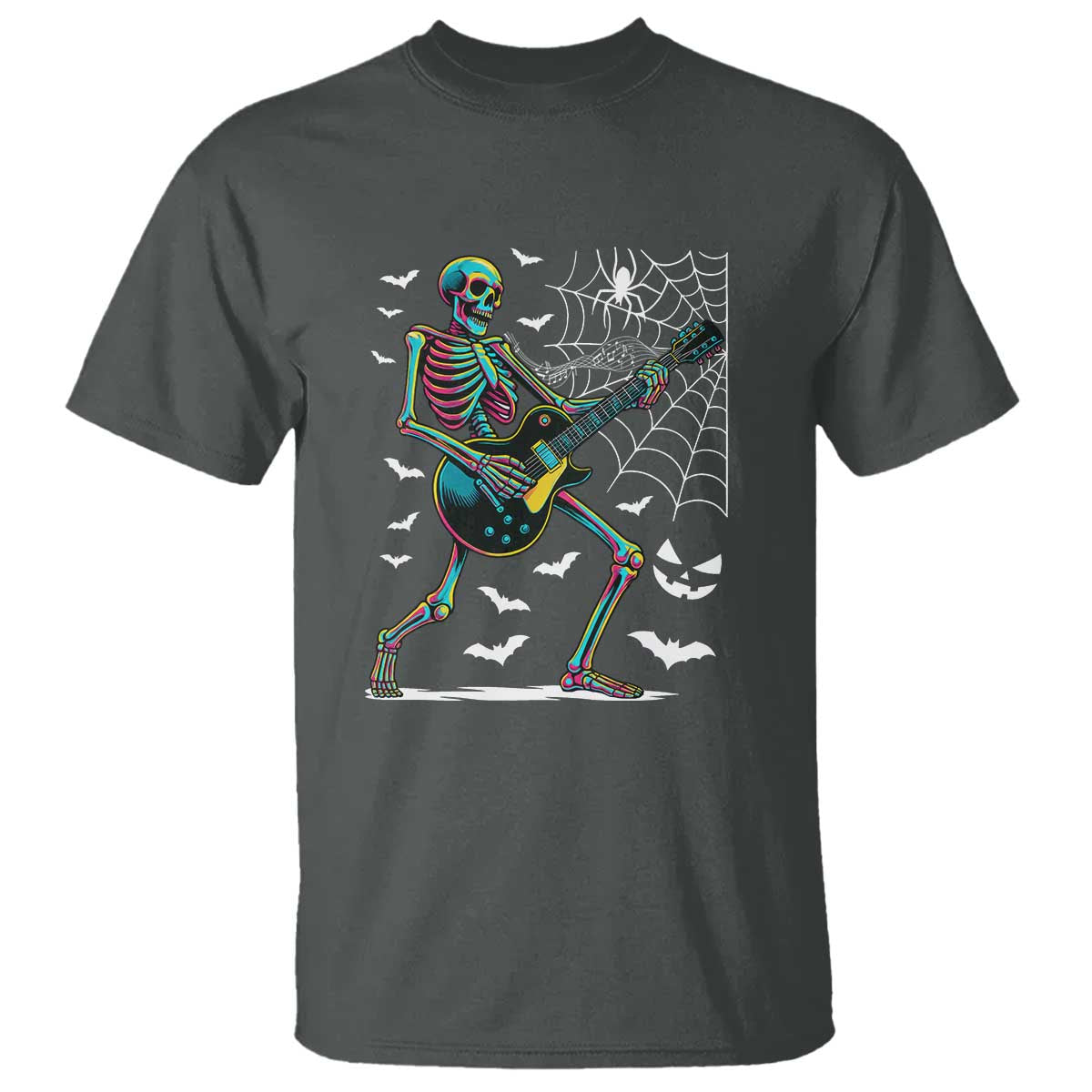Halloween Rock And Roll T Shirt Skeleton Playing Guitar TS12 Dark Heather Print Your Wear