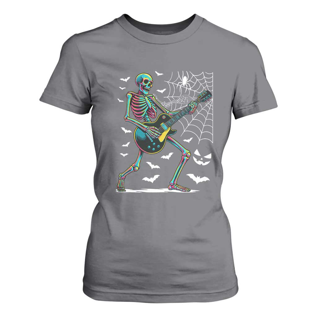Halloween Rock And Roll T Shirt For Women Skeleton Playing Guitar TS12 Charcoal Print Your Wear