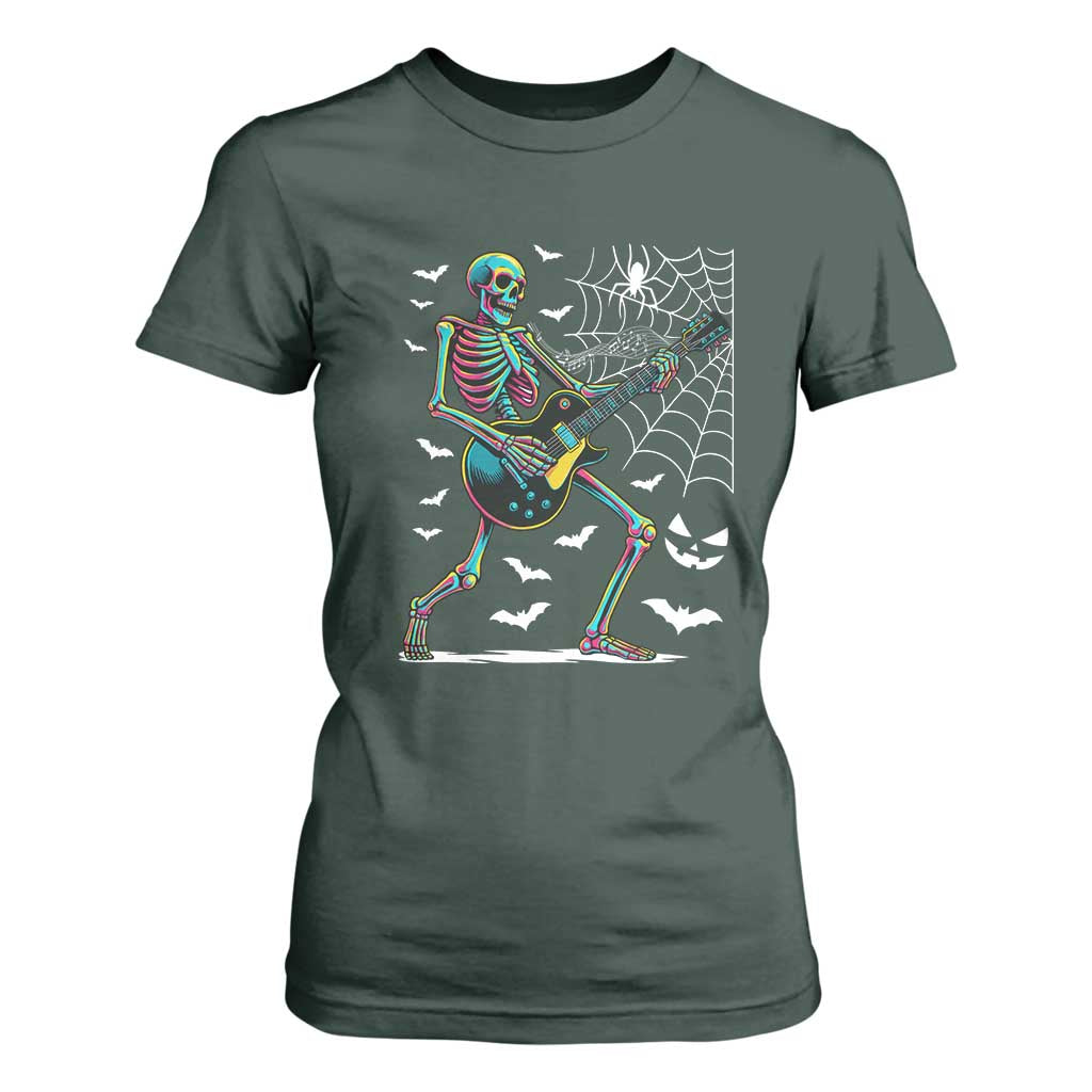 Halloween Rock And Roll T Shirt For Women Skeleton Playing Guitar TS12 Dark Forest Green Print Your Wear