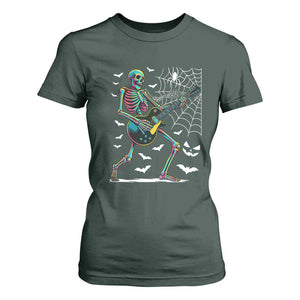 Halloween Rock And Roll T Shirt For Women Skeleton Playing Guitar TS12 Dark Forest Green Print Your Wear