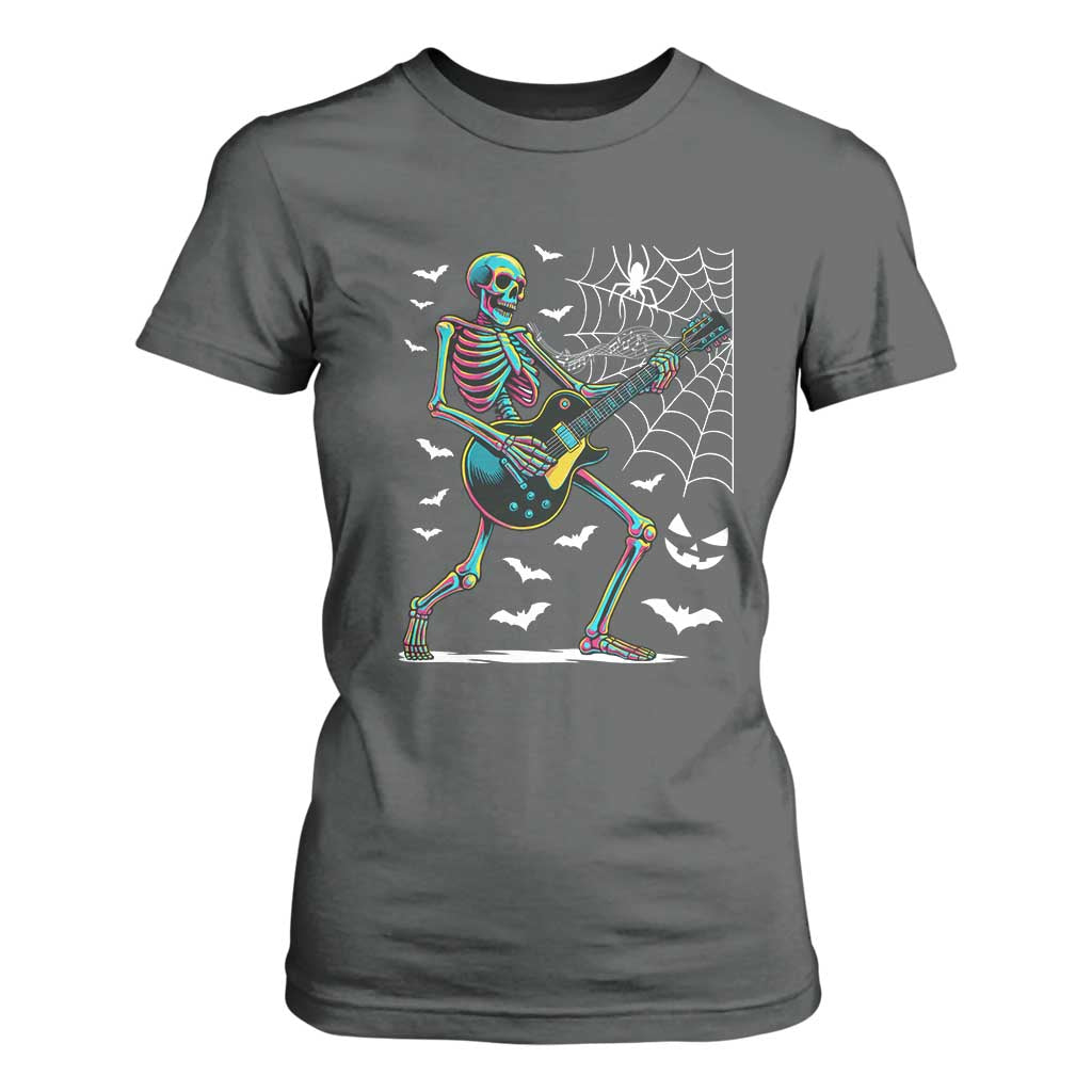 Halloween Rock And Roll T Shirt For Women Skeleton Playing Guitar TS12 Dark Heather Print Your Wear