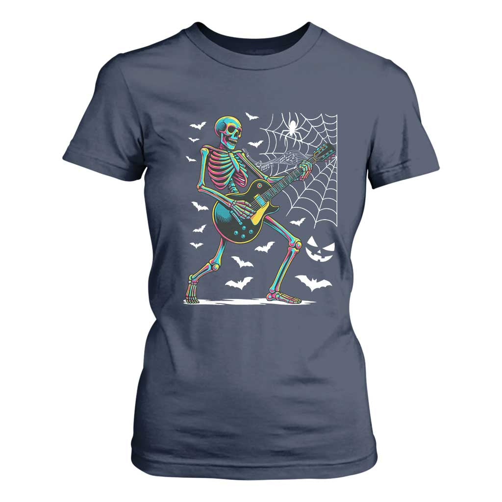 Halloween Rock And Roll T Shirt For Women Skeleton Playing Guitar TS12 Navy Print Your Wear